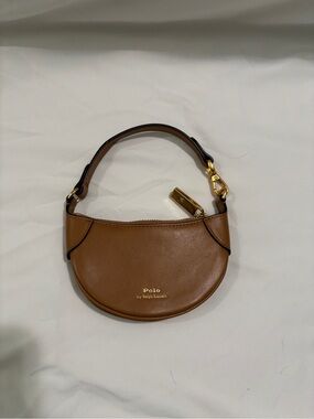 Polo by Ralph Lauren Tan Leather Mini Crescent Wristlet with Gold Hardware